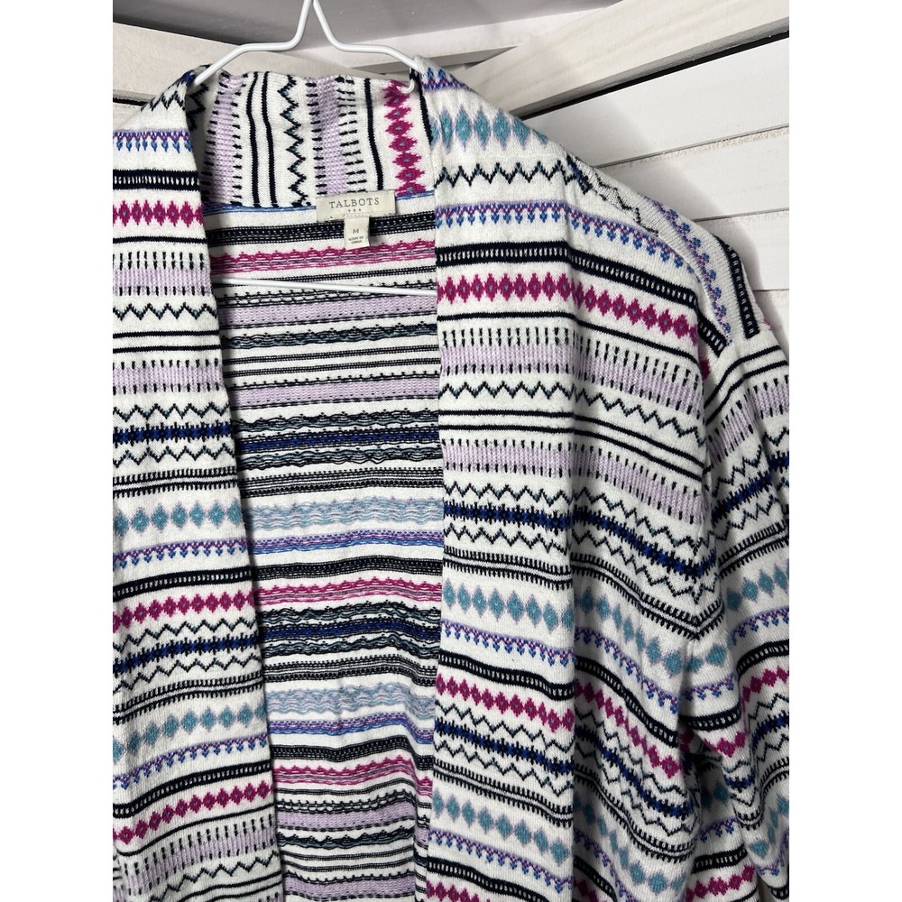 Talbots Women's Cardigan Open Front Shrug Sweater White W/ Stripes Size Medium